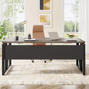 Tribesigns 63" Executive Desk with Reversible File Cabinet, Large L-Shaped Office Desk with Drawers, Business Furniture Workstation for Home Office (Dark Oak, 63-inch)