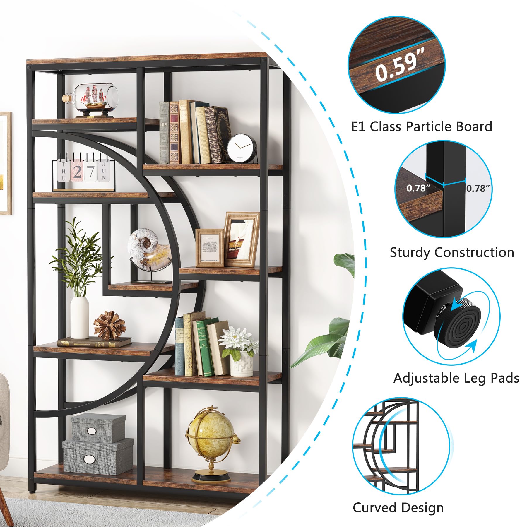 9-Shelf Etagere Bookcase with Metal Frame