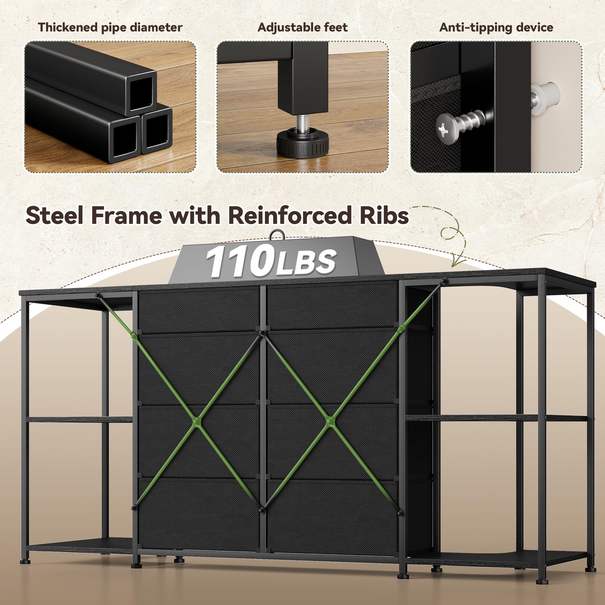 8-Drawer Dresser & TV Stand with Charging Station