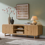 Curved TV Stand with Sliding Doors