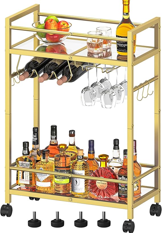 3-Tier Rolling Bar Cart with Wine Rack & Glass Holder