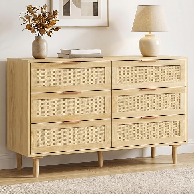 6-Drawer Rattan Dresser