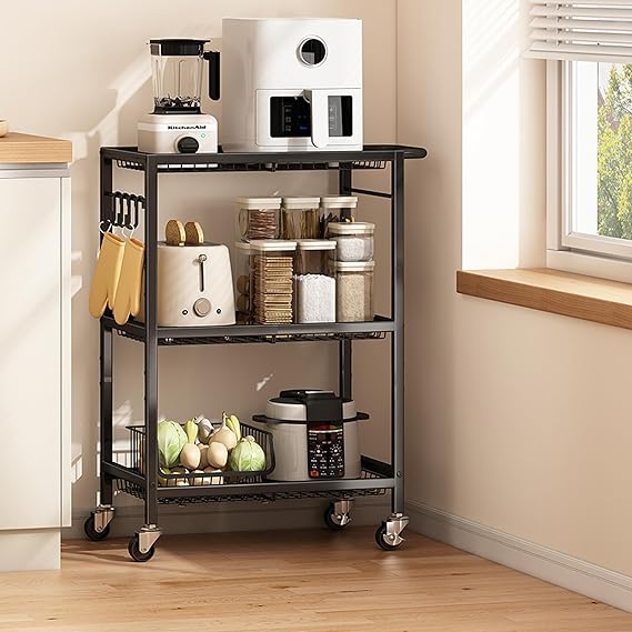 3-Tier Rolling Kitchen Cart with Lockable Wheels