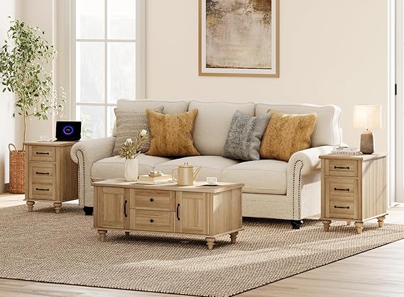 3-Piece Coffee Table Set with End Tables & Charging Station