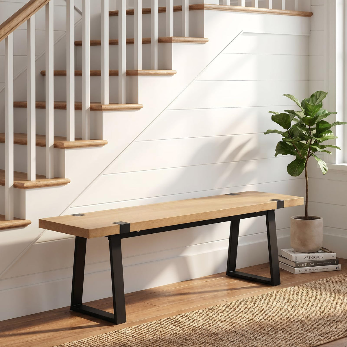 Natural Wood Slatted Bench