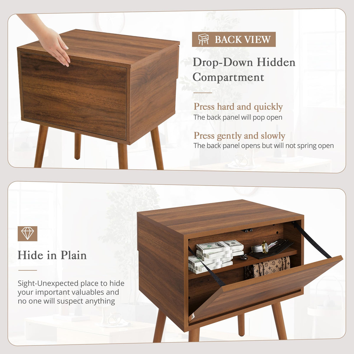 Walnut Hidden Compartment Nightstand