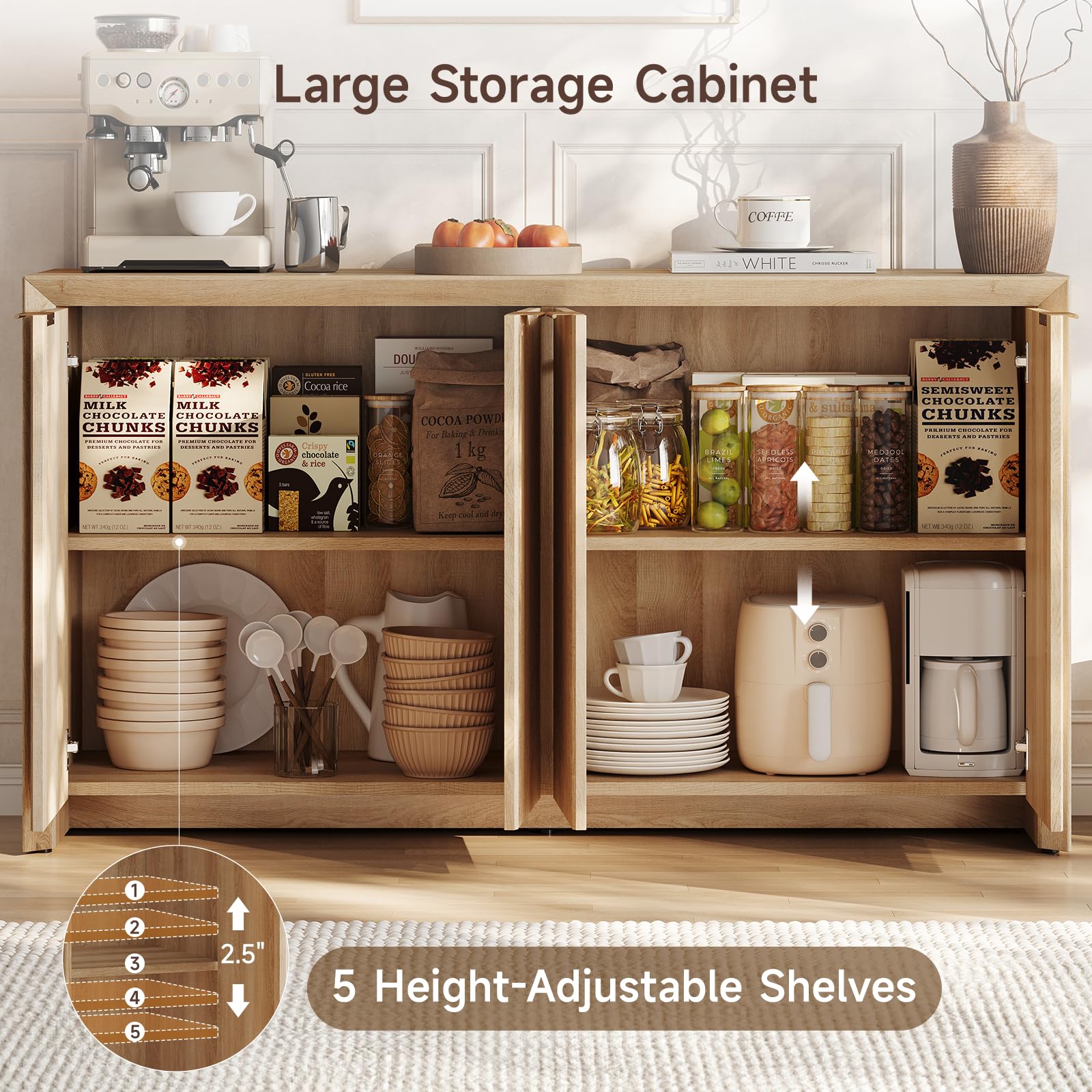 Fluted Sideboard Buffet Cabinet – Natural Oak