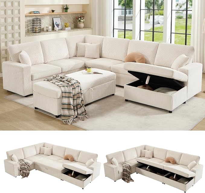 Corduroy Sleeper Sectional with Storage