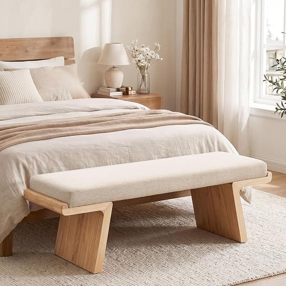 Linen Upholstered Wood Bench