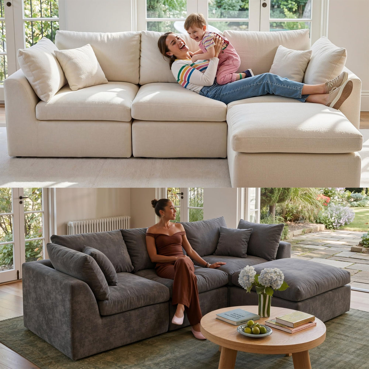 L-Shaped Sectional Sofa with Washable Covers
