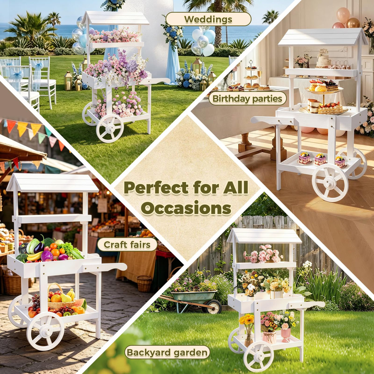 Togarhow Flower Cart Display Stand with Wheels Candy Cart Plant Stand