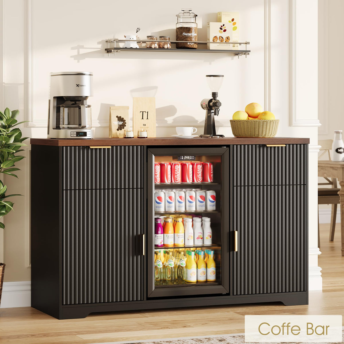 Alohappy 55" Coffee Bar Cabinet with Charging Station & Fridge Space