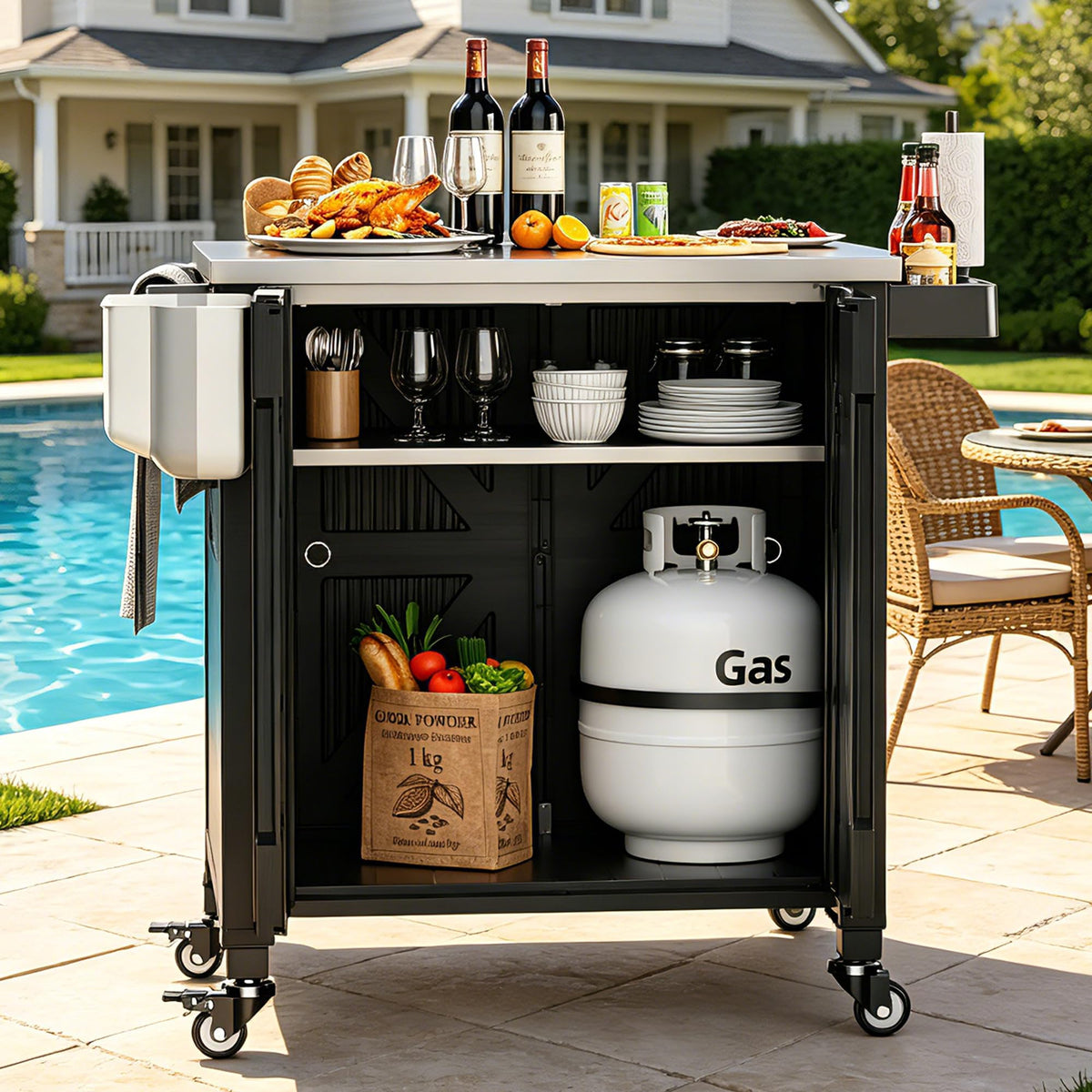 Outdoor Rolling BBQ Prep Cart
