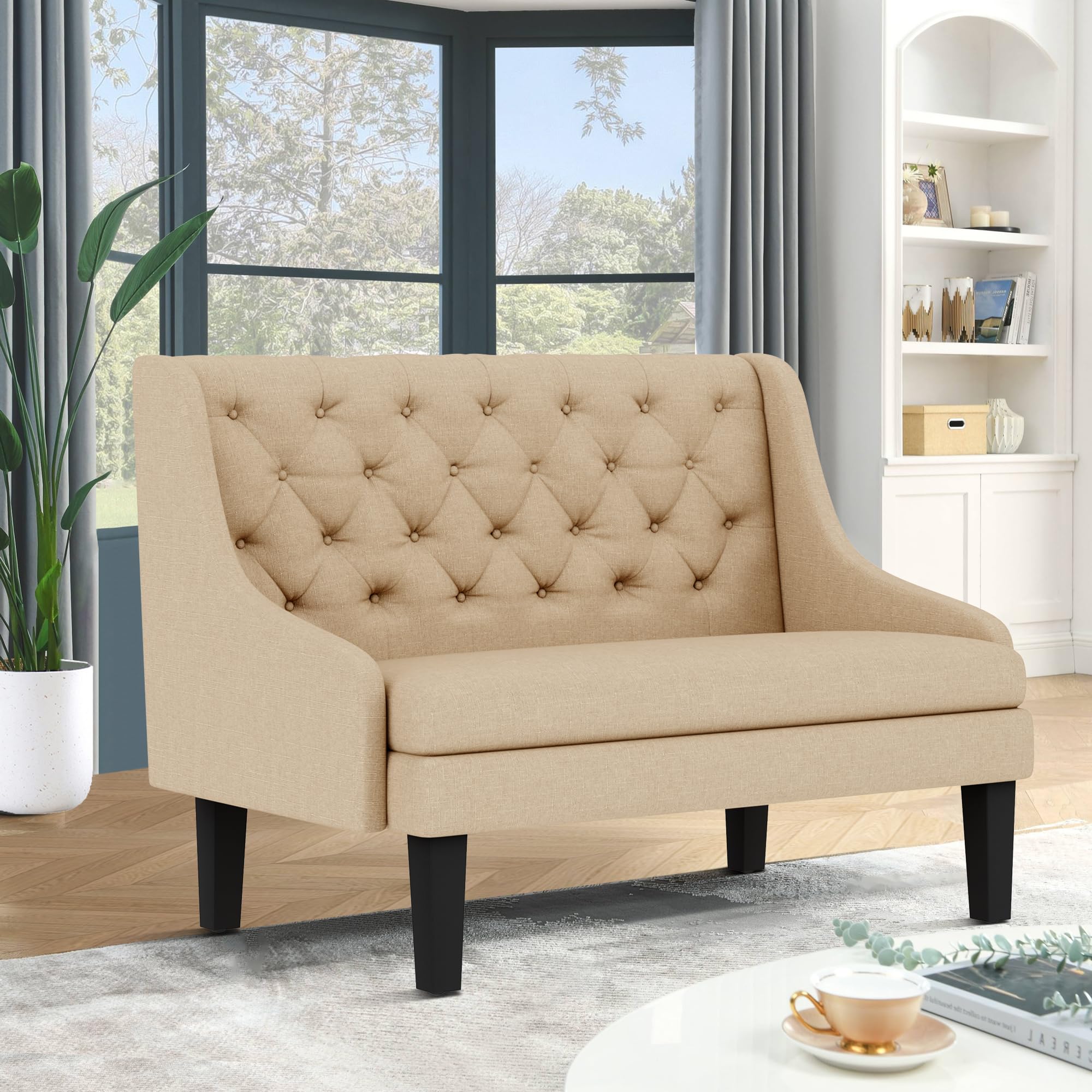 Mid-Century Modern Settee Bench with Back