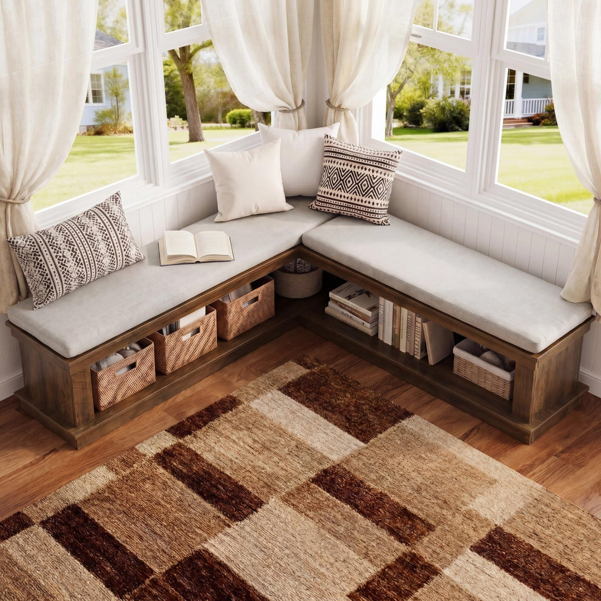 Tribesigns 55" L-Shaped Corner Storage Bench with Cushion