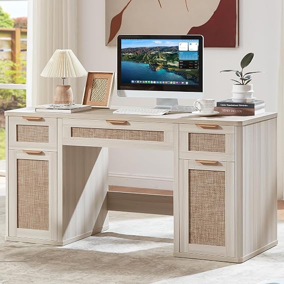 Rattan-Style Desk with Storage