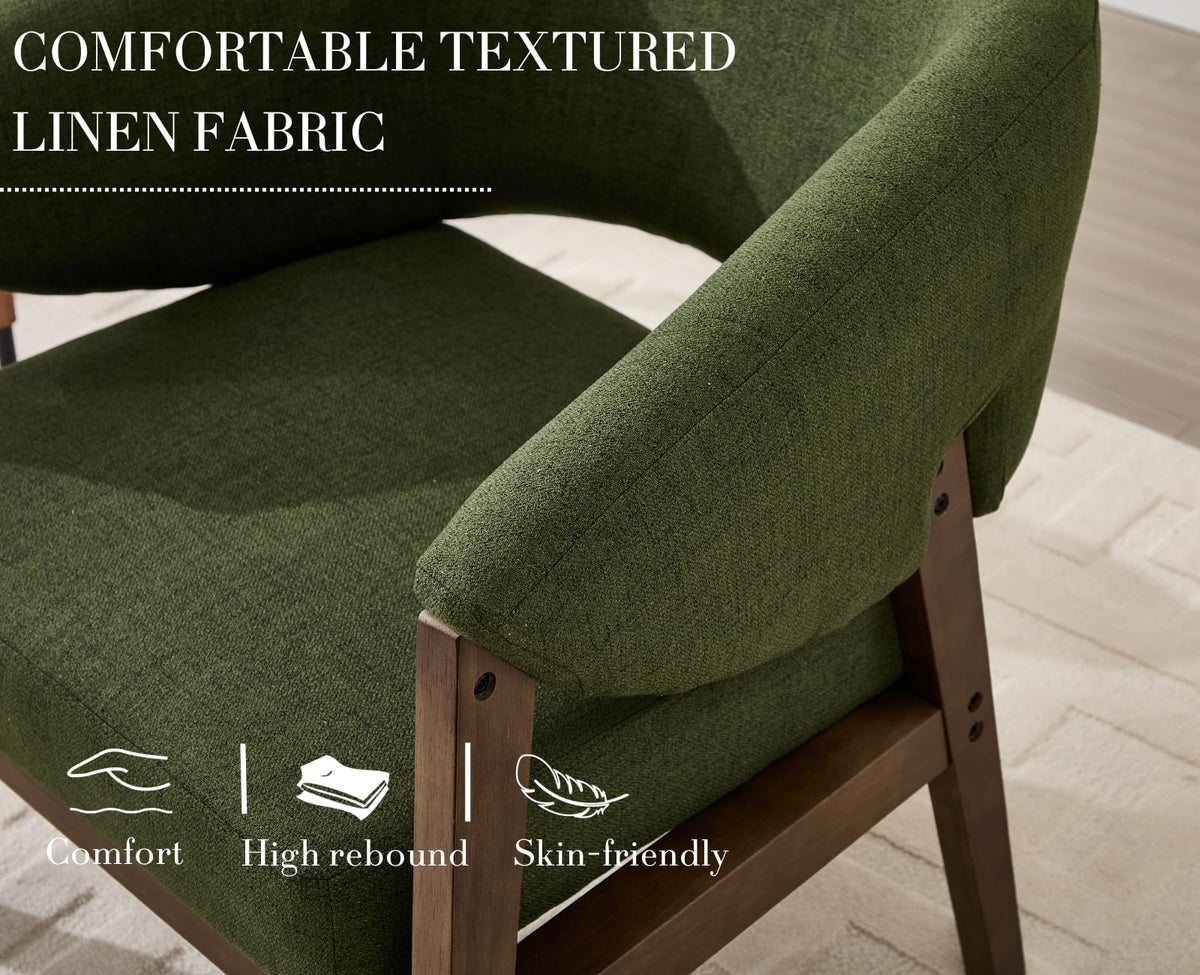 Green Linen Barrel Accent Chair