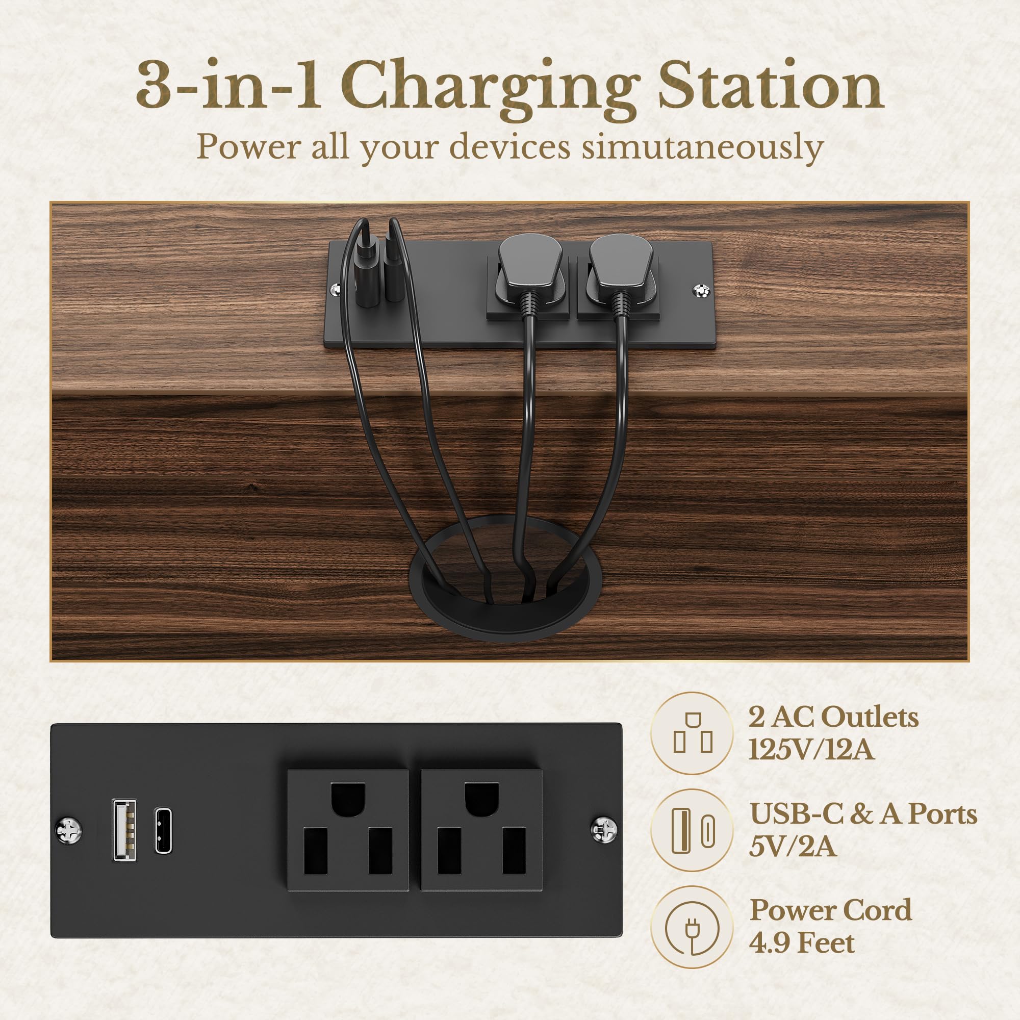 3-Drawer File Cabinet with Charging Station