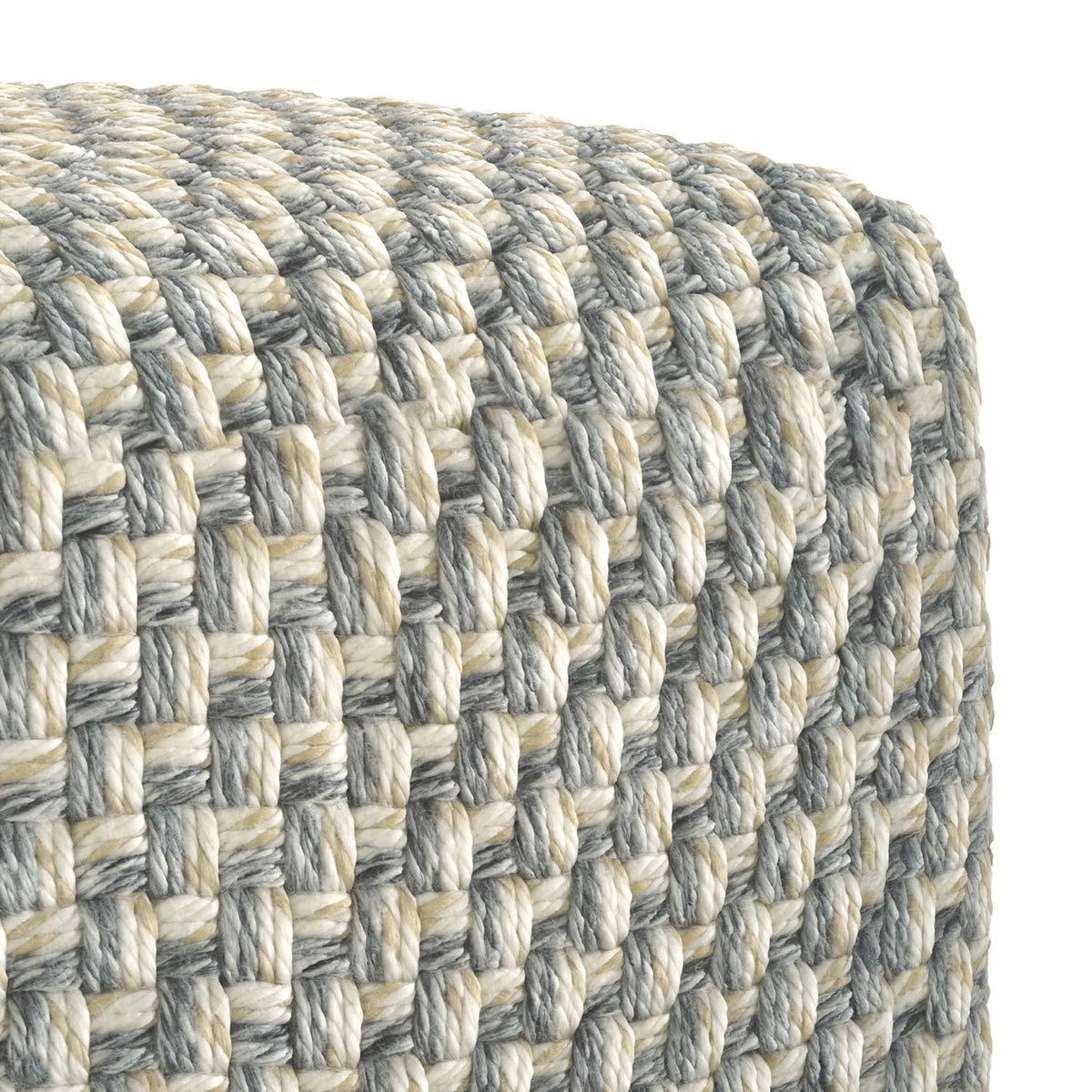 SIMPLIHOME Beatrix 18" Wide Square Pouf in Blue/Beige PET Polyester