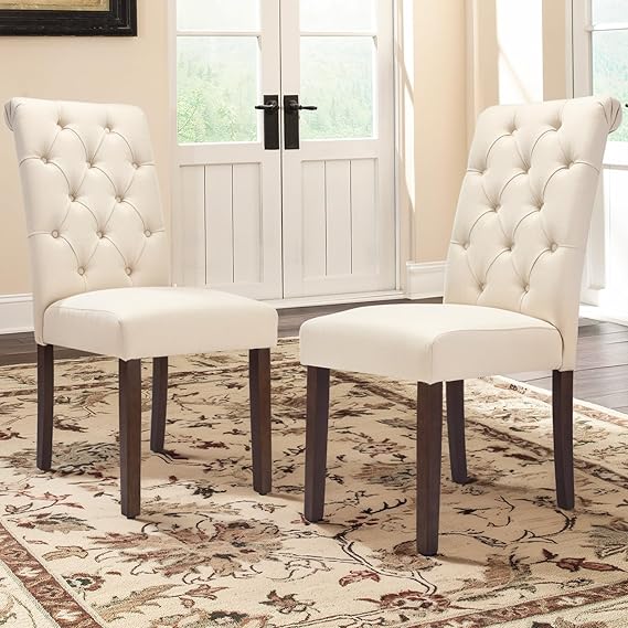 Upholstered Dining Chairs with Solid Wood Legs