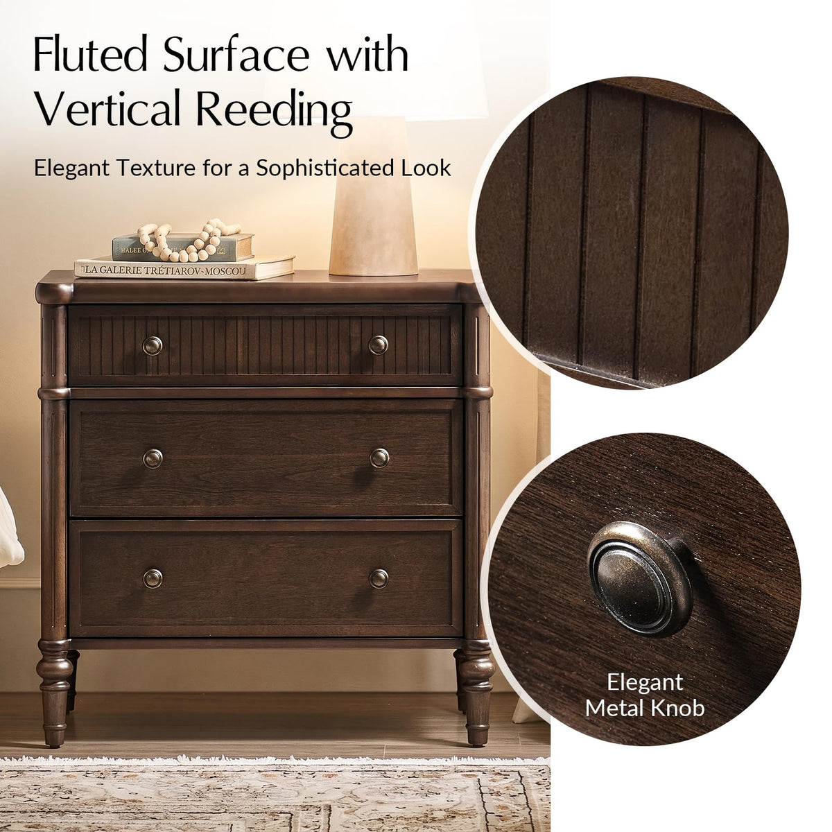 HULALA HOME Traditional Nightstand with Charging Station, Auburn, Set of 2