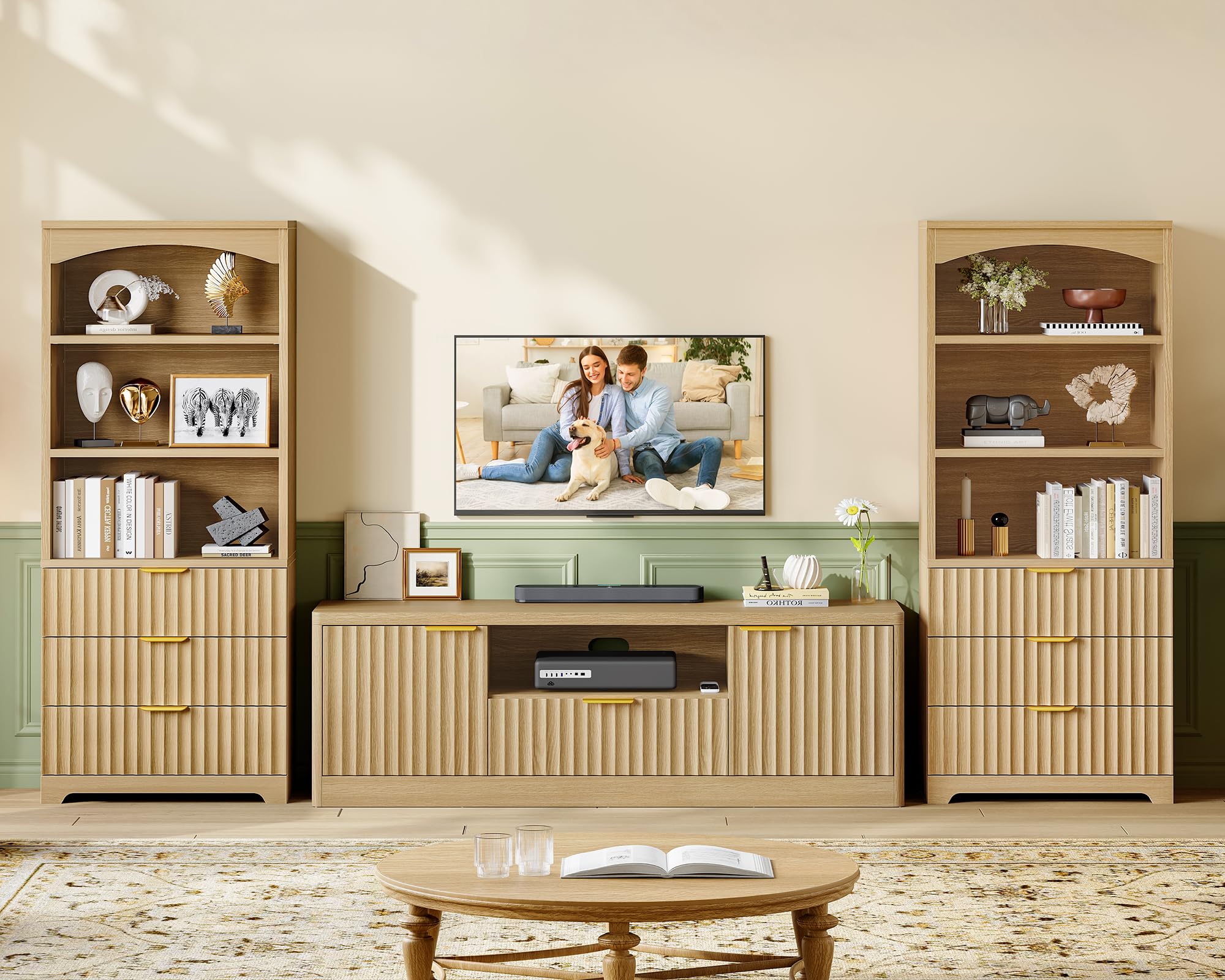 55" Fluted TV Stand with Drawer & Open Shelf