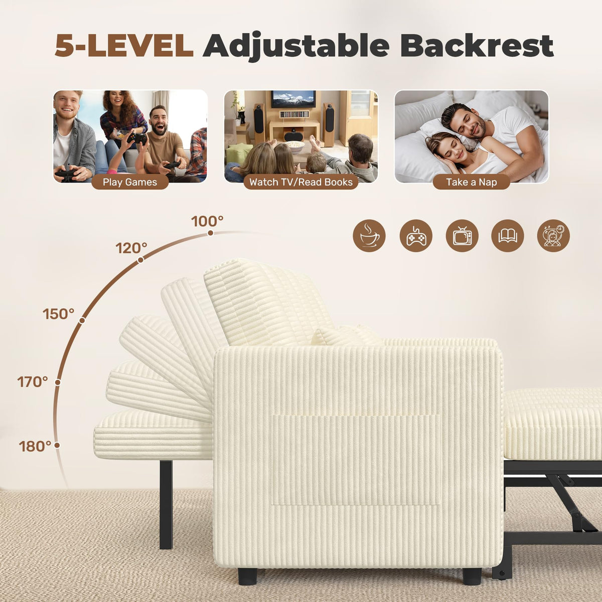 3-in-1 Convertible Loveseat Sofa Bed