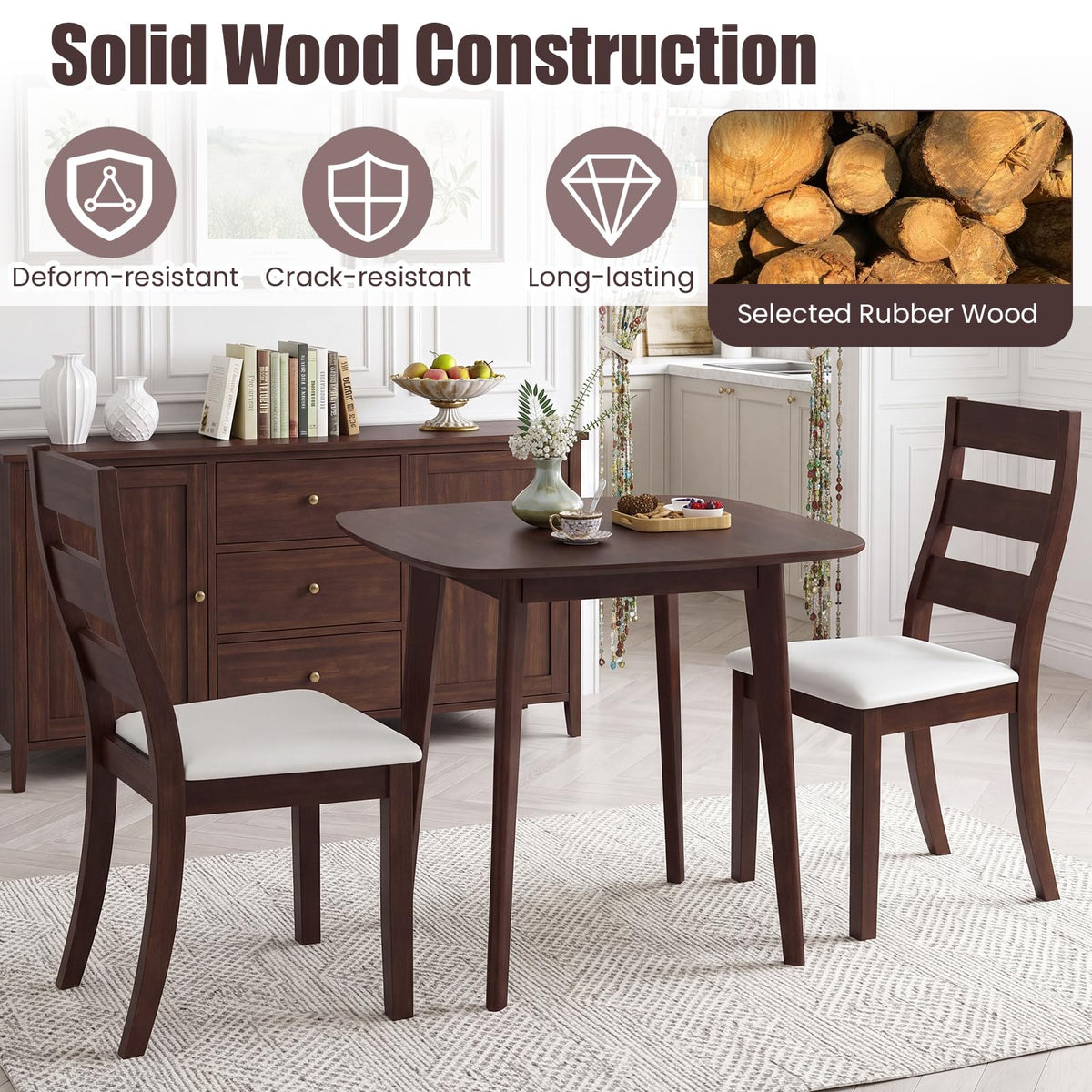 Wood Dining Table Set for Two