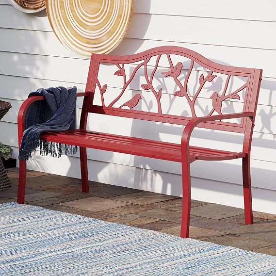 Cast Iron Garden Bench with Floral Backrest