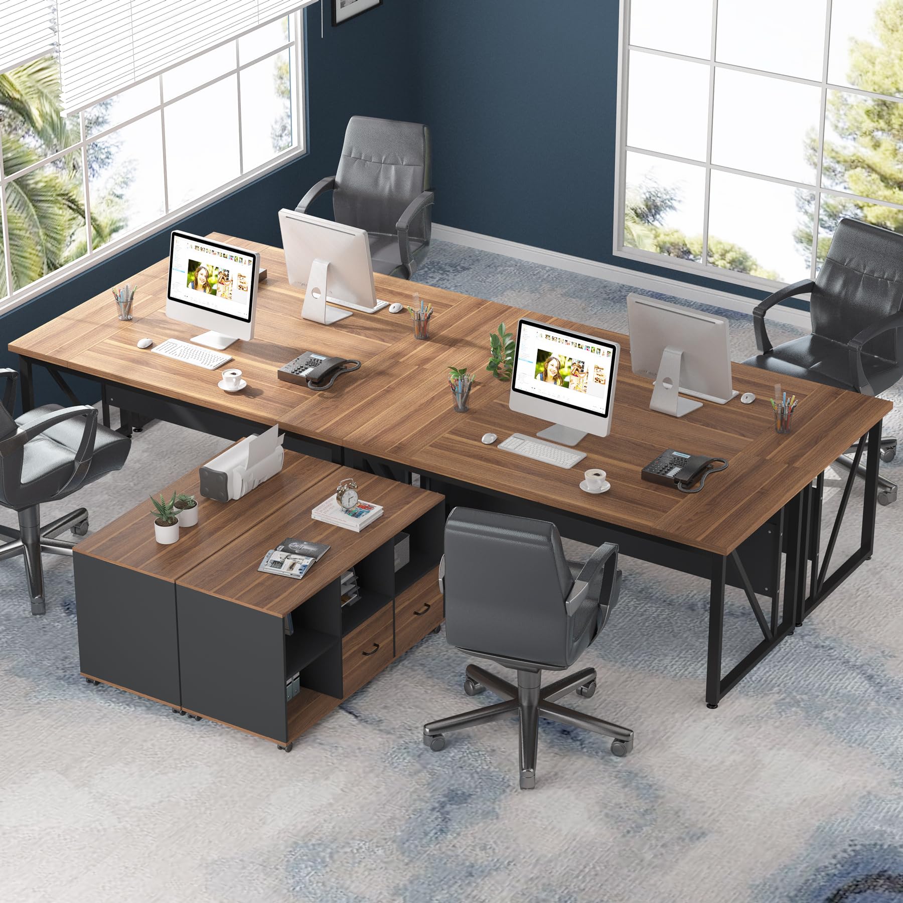 Tribesigns 63 inches Executive Desk and 47" lateral File Cabinet, L-Shaped Computer Desk Home Office Business Furniture with Drawers and Storage Shelves, Office Table,Brown and Black