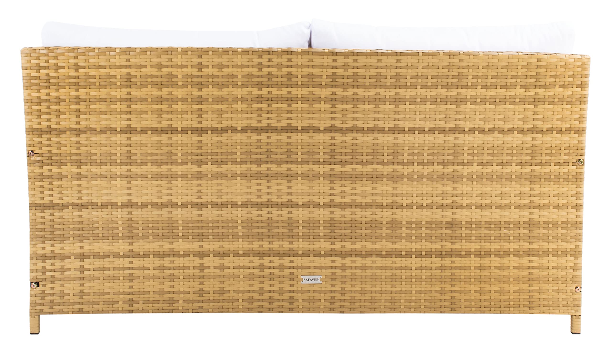 SAFAVIEH Outdoor - Cadeo Daybed - Natural & White - Steel Frame with Cushion - Deep-Seat Resort Design with Pillows - Ideal for Patio, Deck, Poolside, Backyard (PAT7500D)