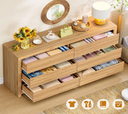 TEENFON 55" Dresser for Bedroom with 6 Drawers, Modern Dressers & Chests of Drawers with Metal Handles, Wooden Dresser TV Stand, Bedroom Dressers, for Bedroom, Hallway, Natural