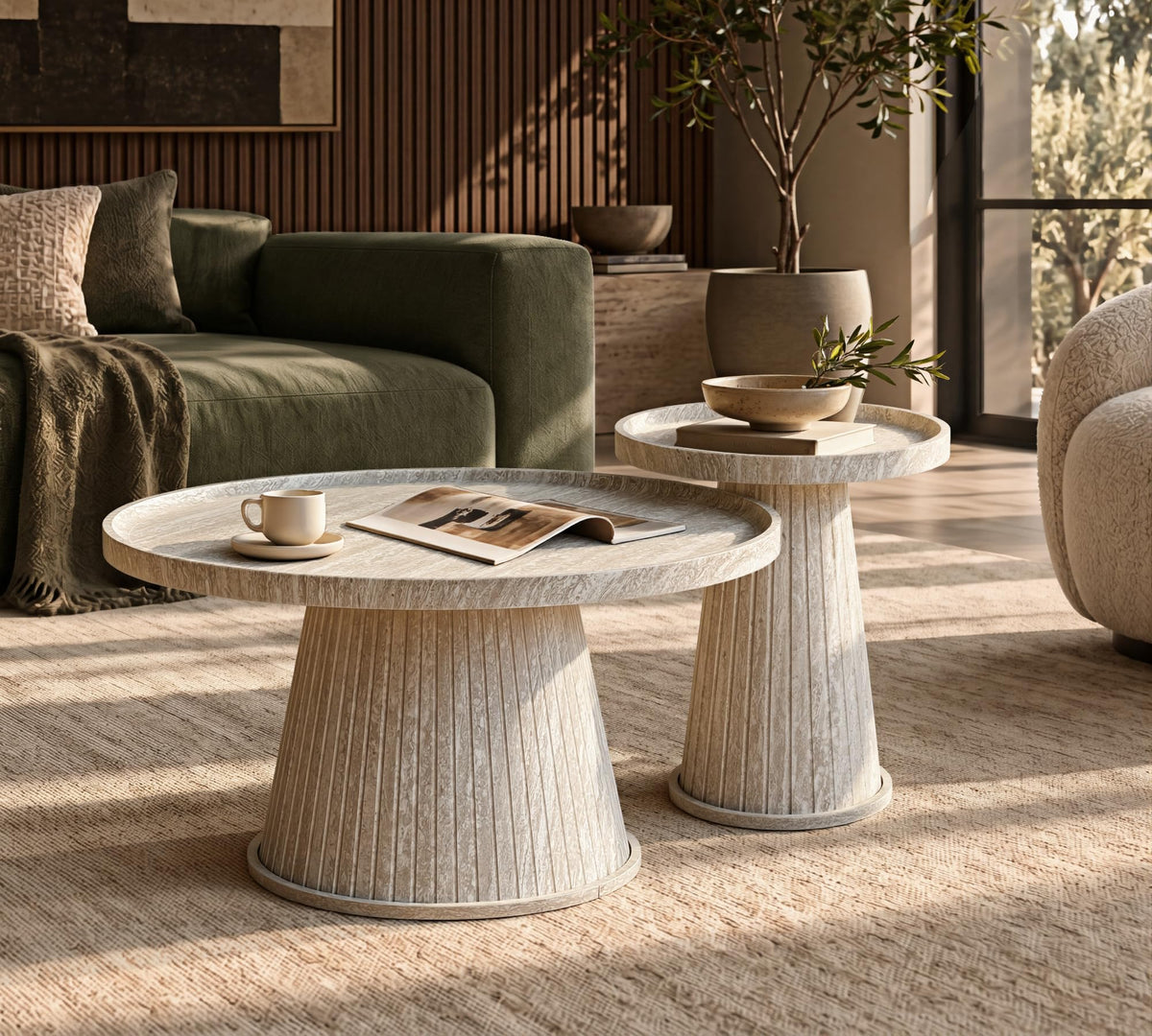 win2win Nesting Coffee Table Set of 2 with Faux Stone Veneer, Stone