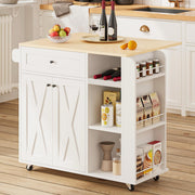 Rolling Kitchen Island with Drop Leaf & Wine Rack