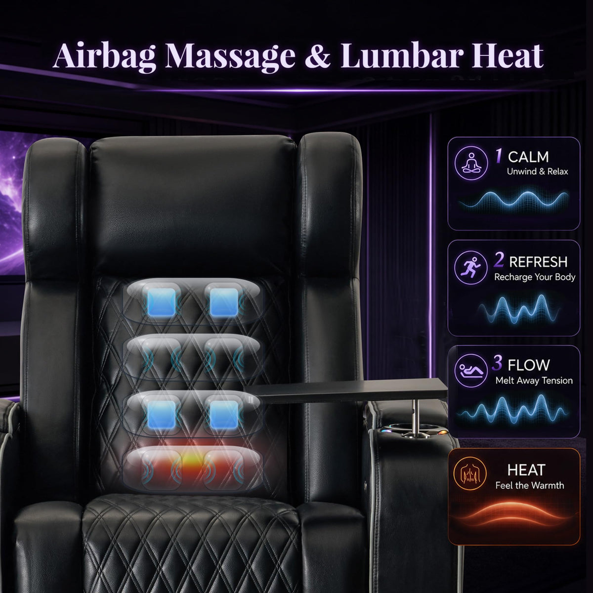 CALIVIA Curved Home Theater Seating with Airbag Massage & Heat