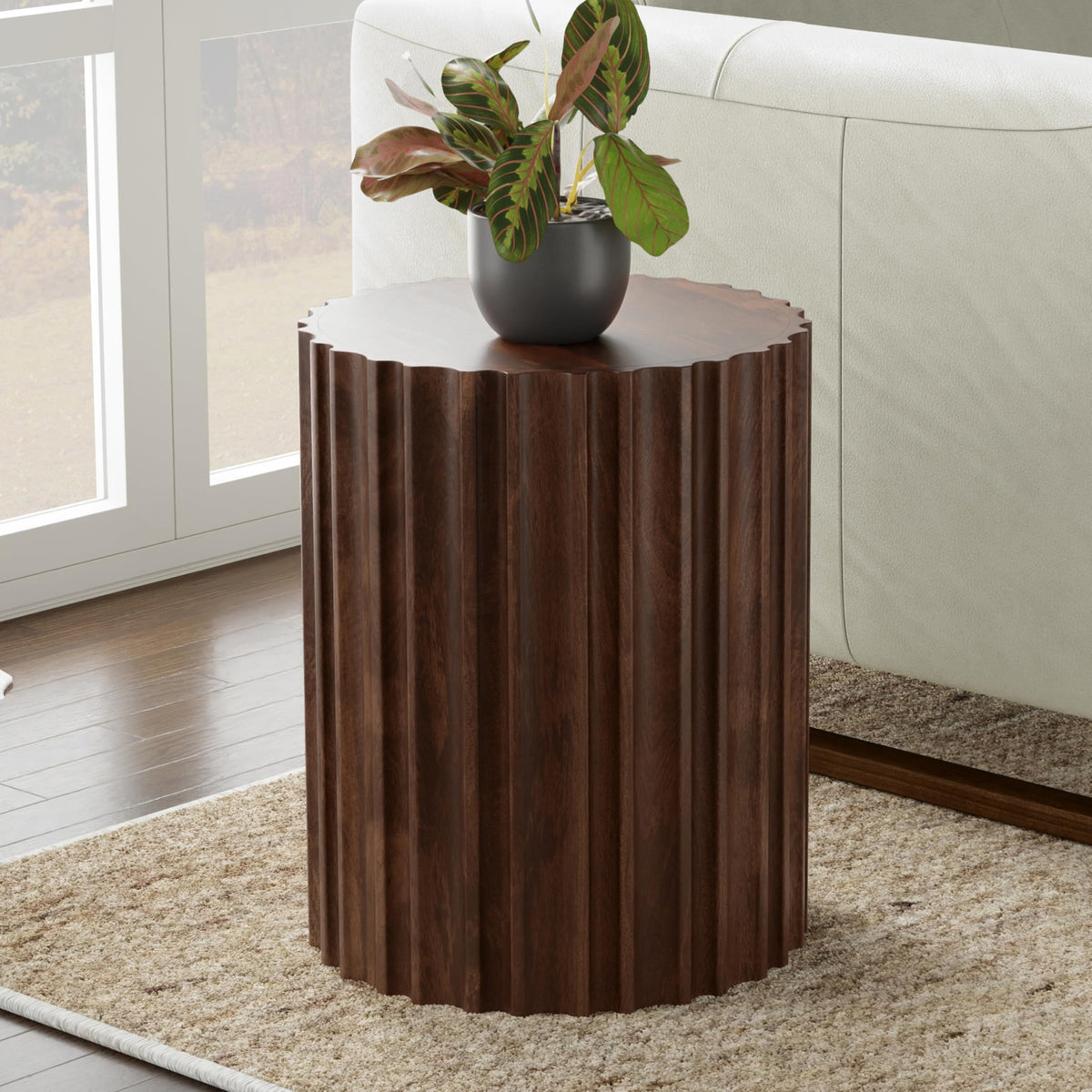 Fluted Mango Wood Side Table