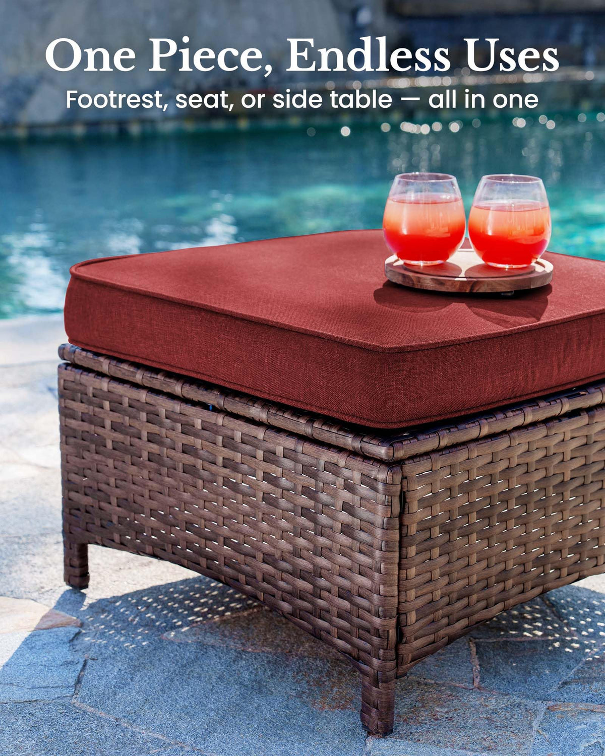 HILLGA 2PCS Outdoor Ottomans for Patio, Outdoor Footstools with Steel Frame