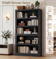 Unikito Bookshelf, 5 Tier Book Shelf, 71 Inch Tall Bookcase with Adjustable Shelves, Open Storage Book Case, Sturdy Display Shelf Stand, Large Bookshelves for Living Room, Home Office, Bedroom, Black