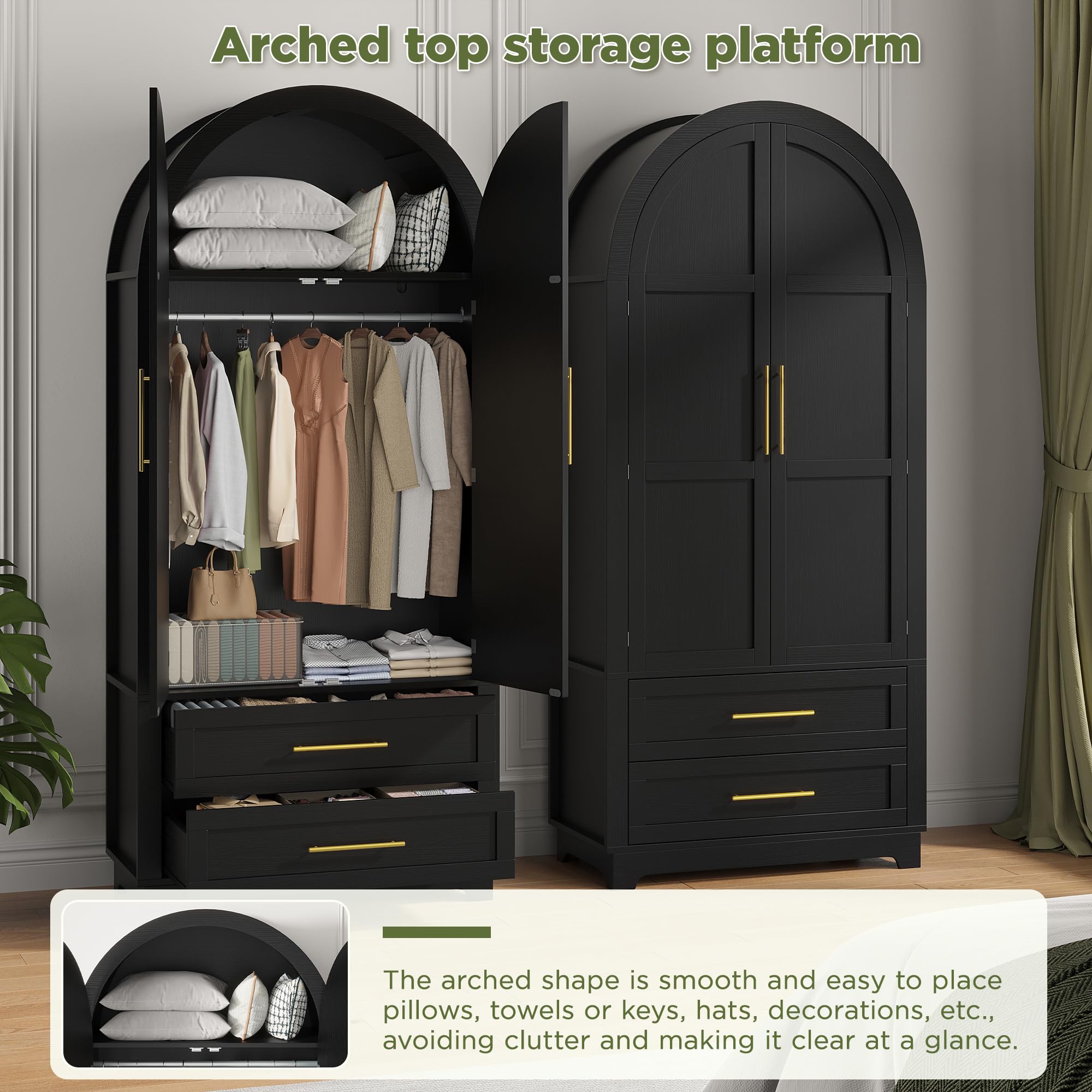 Arched Double Door Wardrobe with Drawers
