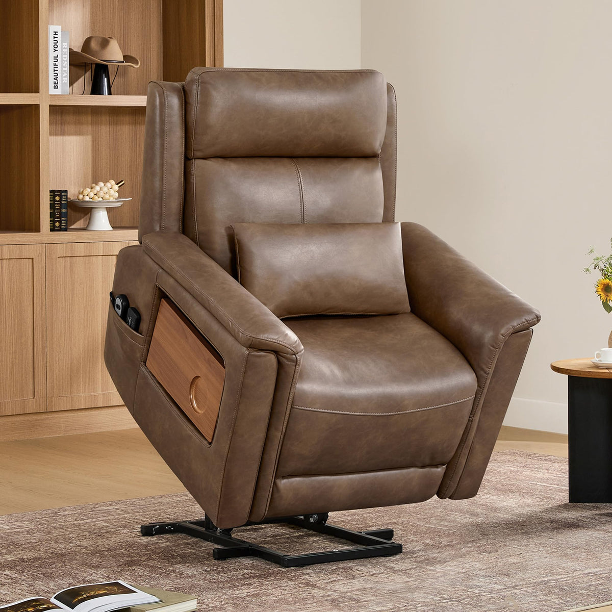 CHITA Leather Power Lift Recliner Chair for Elderly, Heat & Massage, Saddle