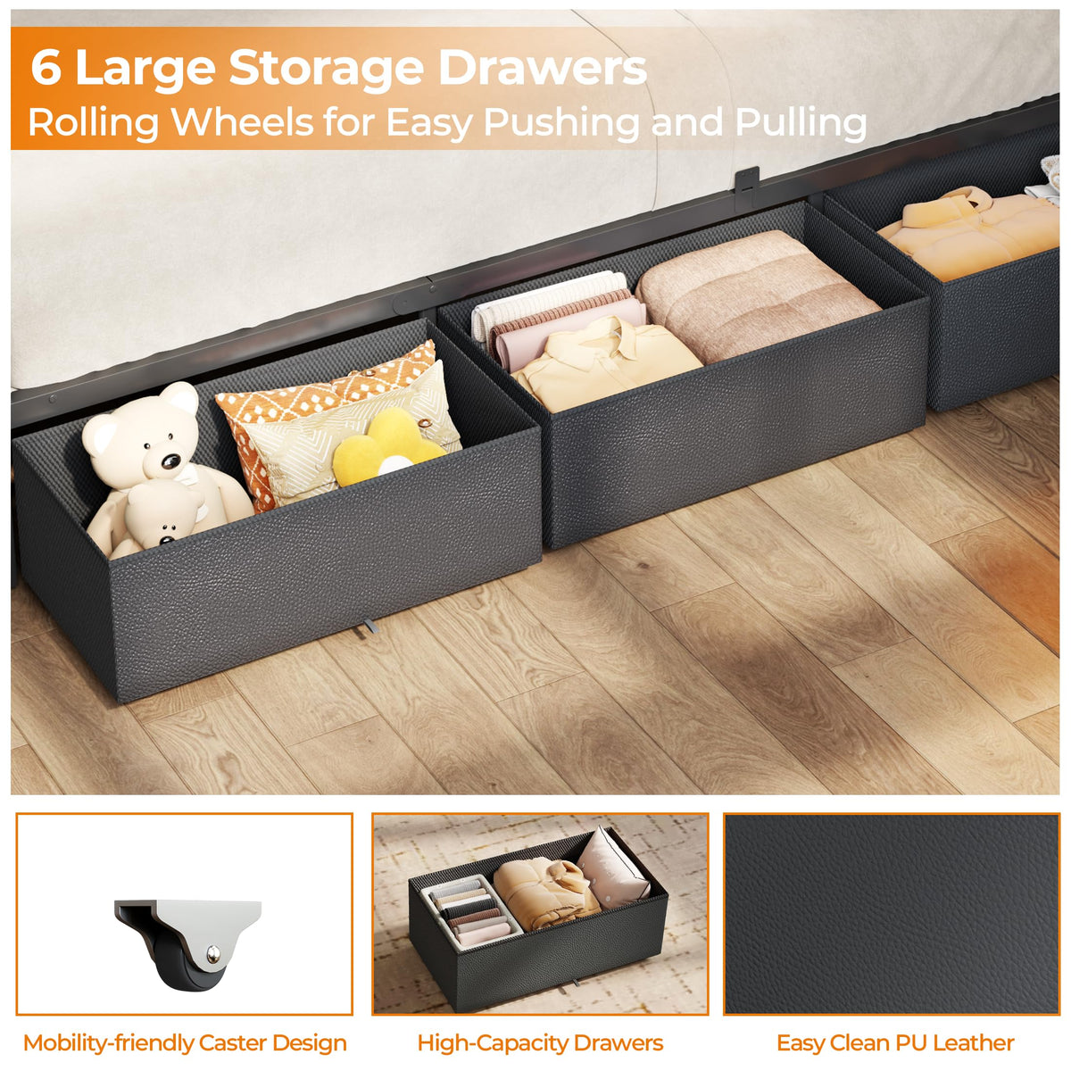 Full Storage Bed Frame with LED Lighting