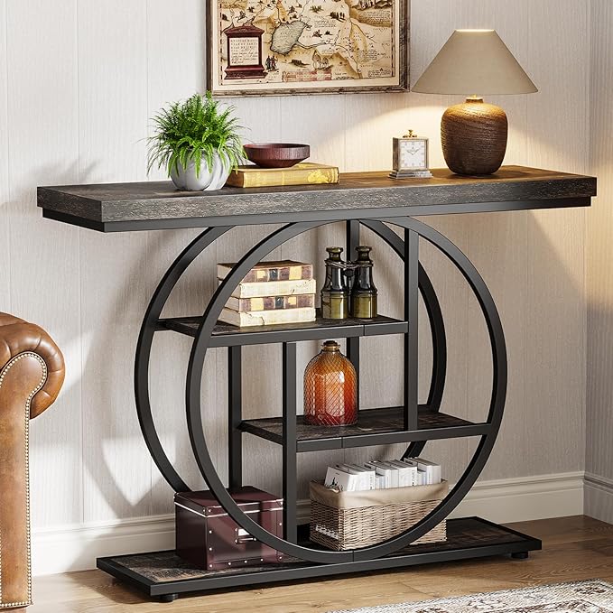 4-Tier Industrial Console Table with Circle Base