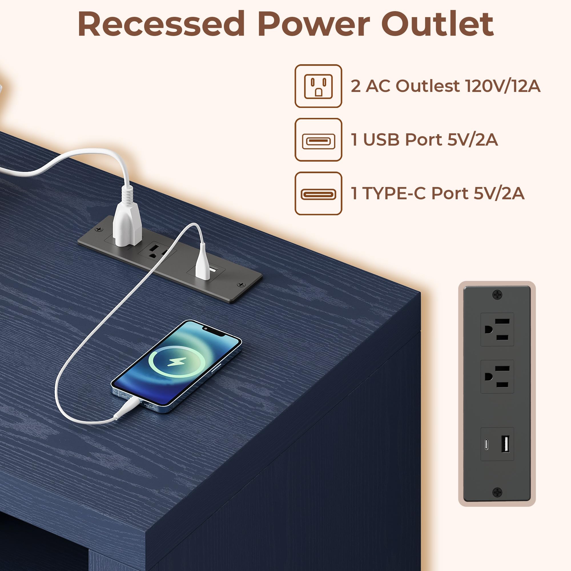 3-Tier Record Player Stand with Charging Station