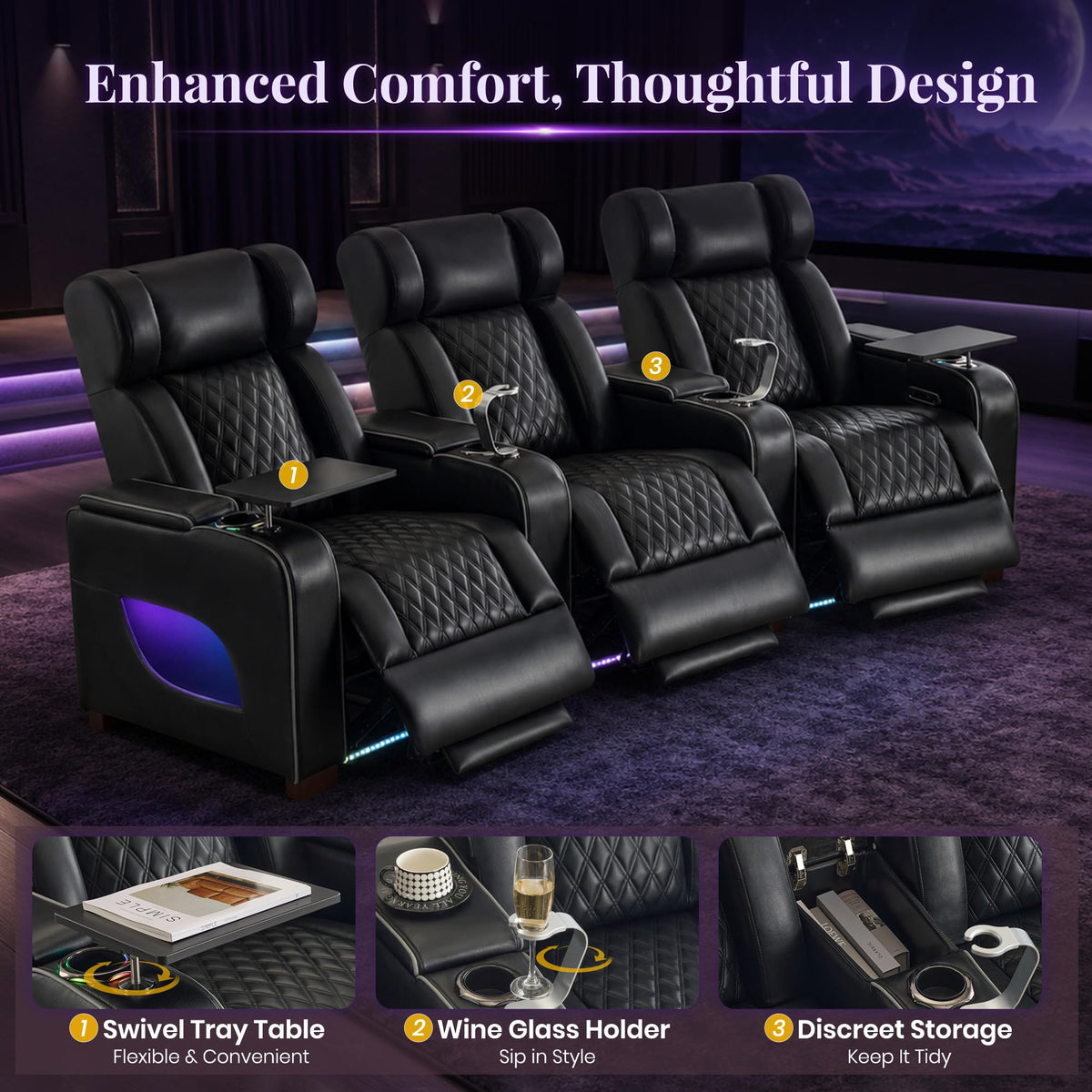 CALIVIA Curved Home Theater Seating with Airbag Massage & Heat