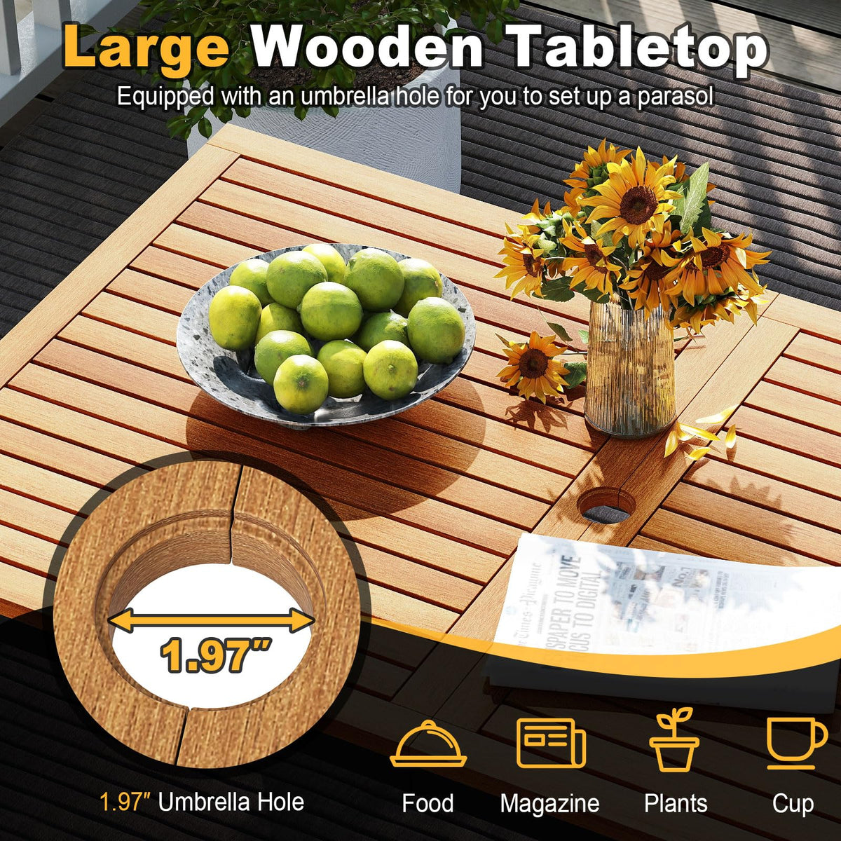Tangkula 4 Piece Acacia Wood Outdoor Dining Set with 2 Stackable Armchairs