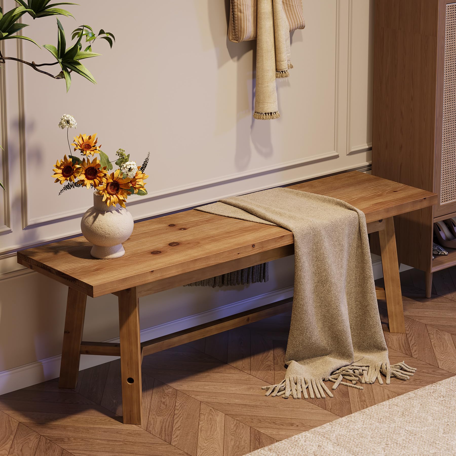 55" Solid Wood Farmhouse Bench