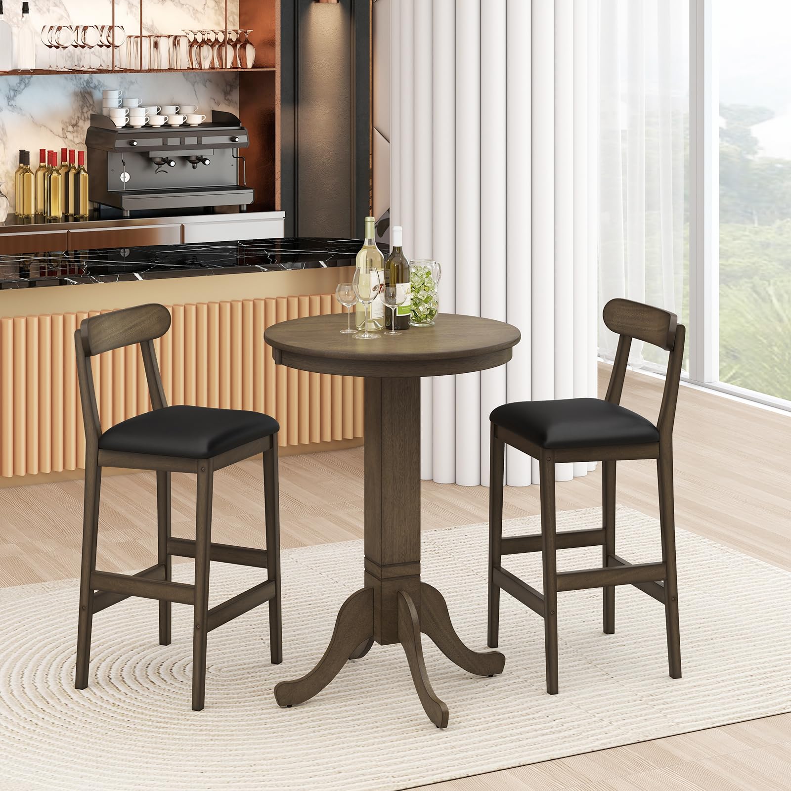 3-Piece Round Pub Table & Bar Stool Set