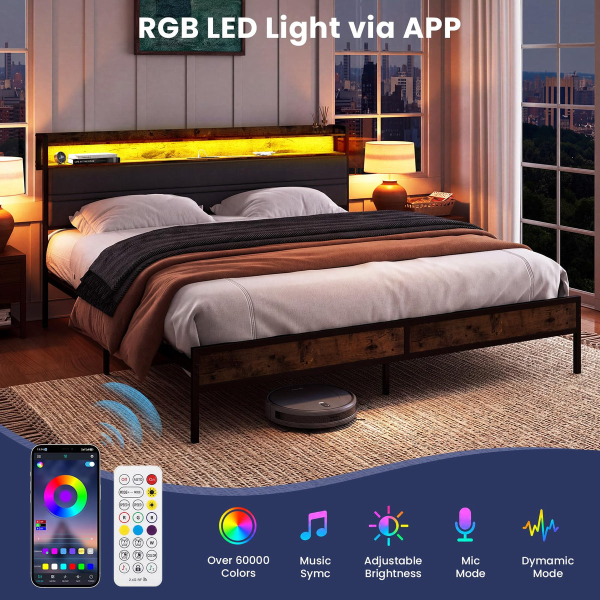 Queen LED Storage Bed Frame