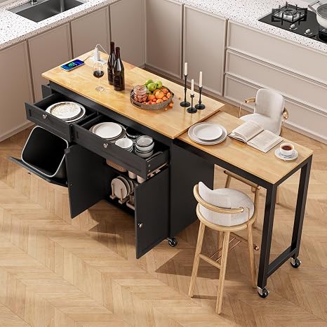 Extendable Kitchen Island Cart with Storage