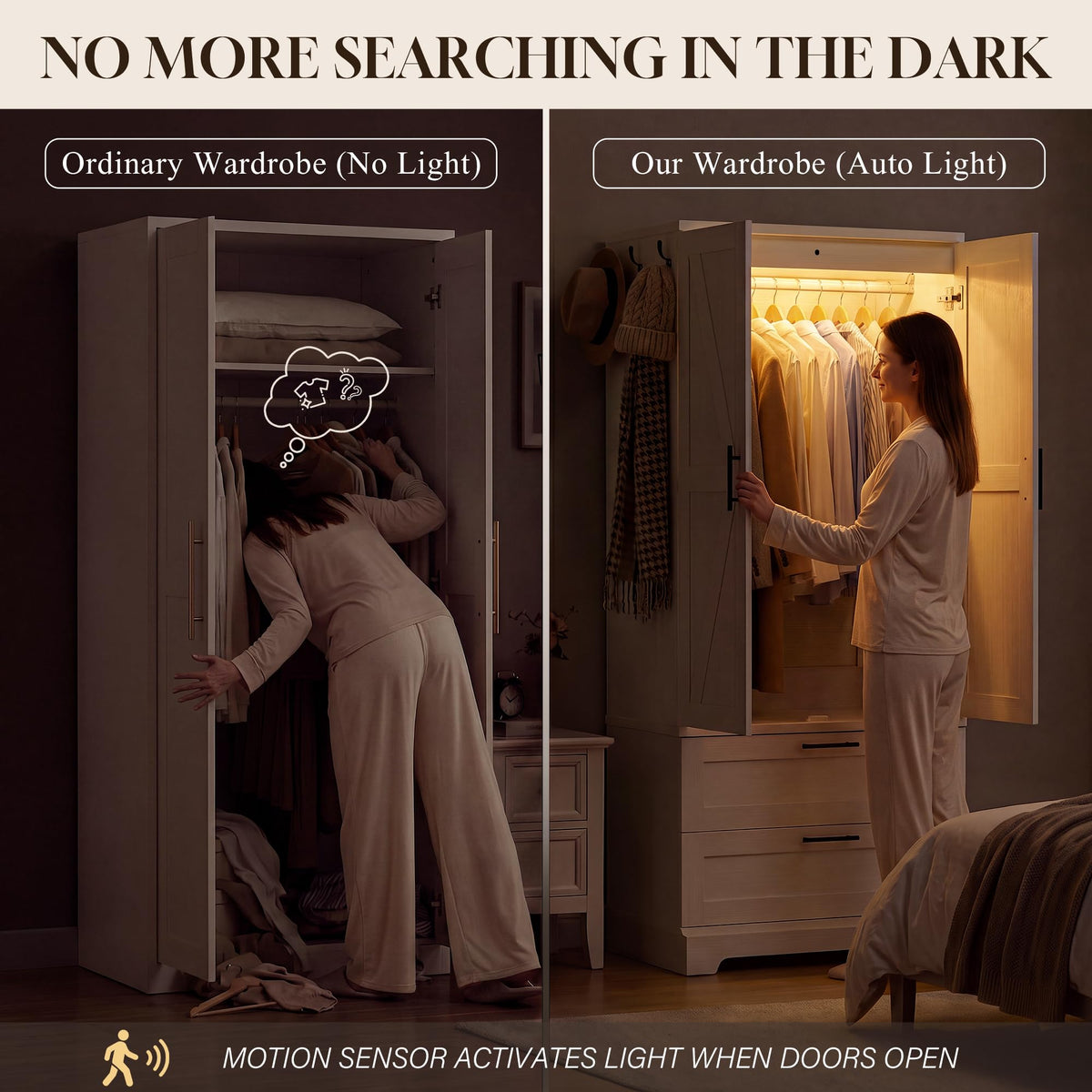 White Wardrobe with Sensor Light